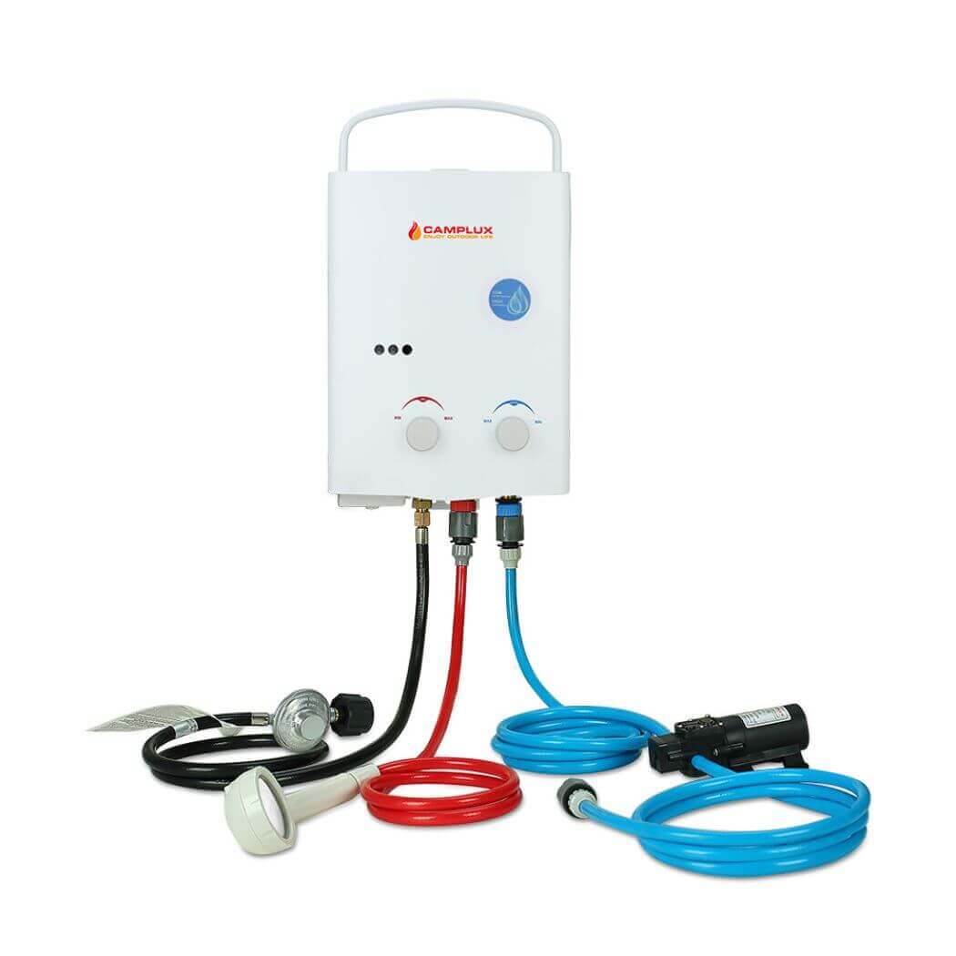 Camplux Propane Portable Water Heater 1.32 GPM with Pump - Kit (WHITE)