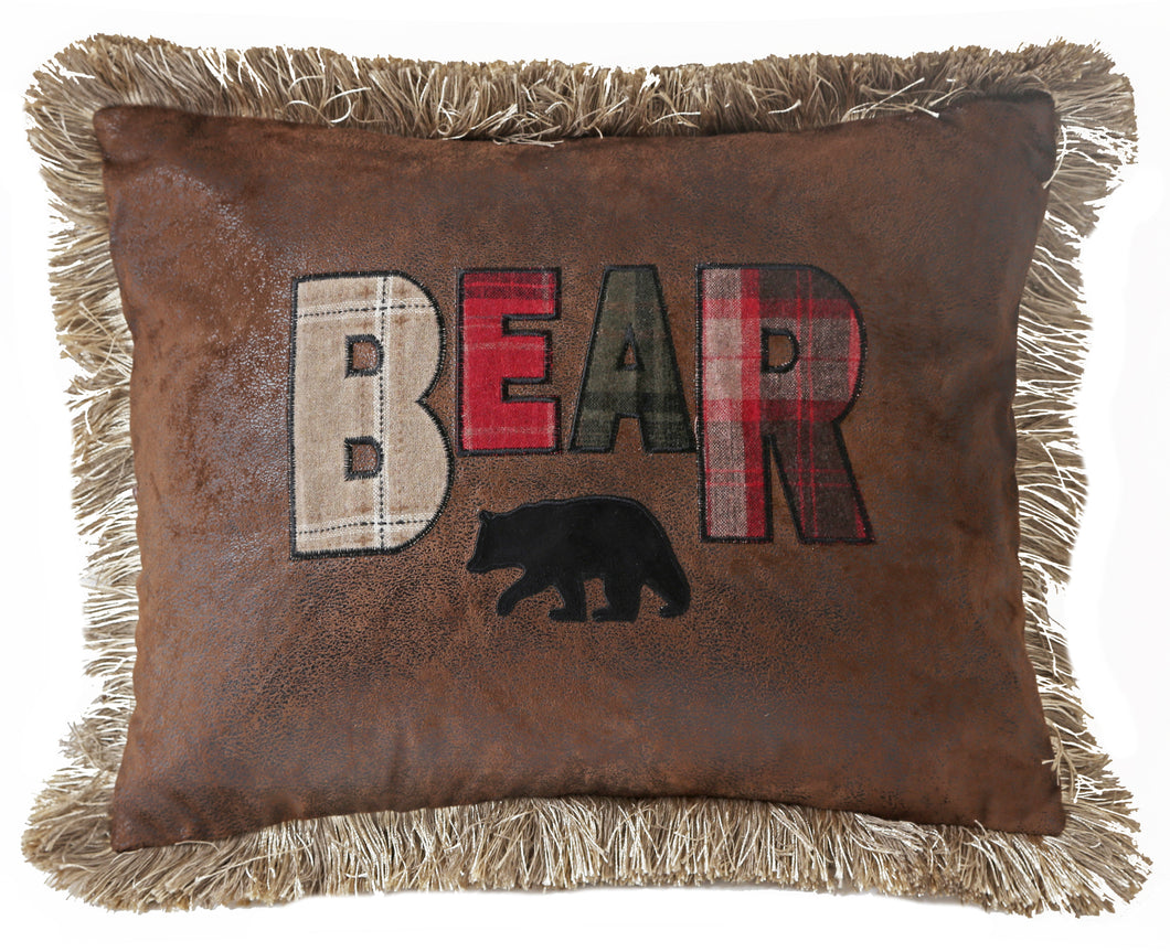 Carstens Faux Leather Bear Rustic Cabin Throw Pillow