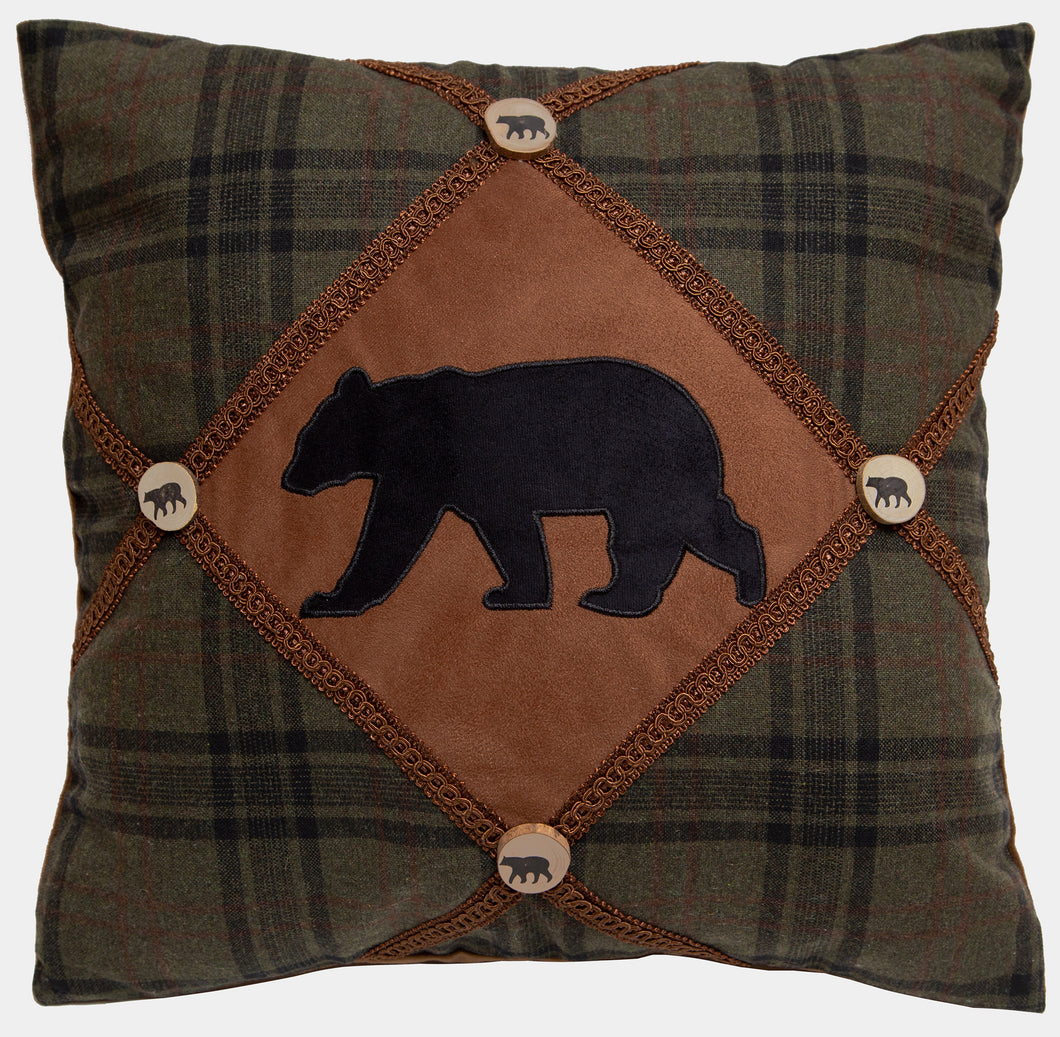 Carstens Bear and Bear Buttons Rustic Cabin Throw Pillow