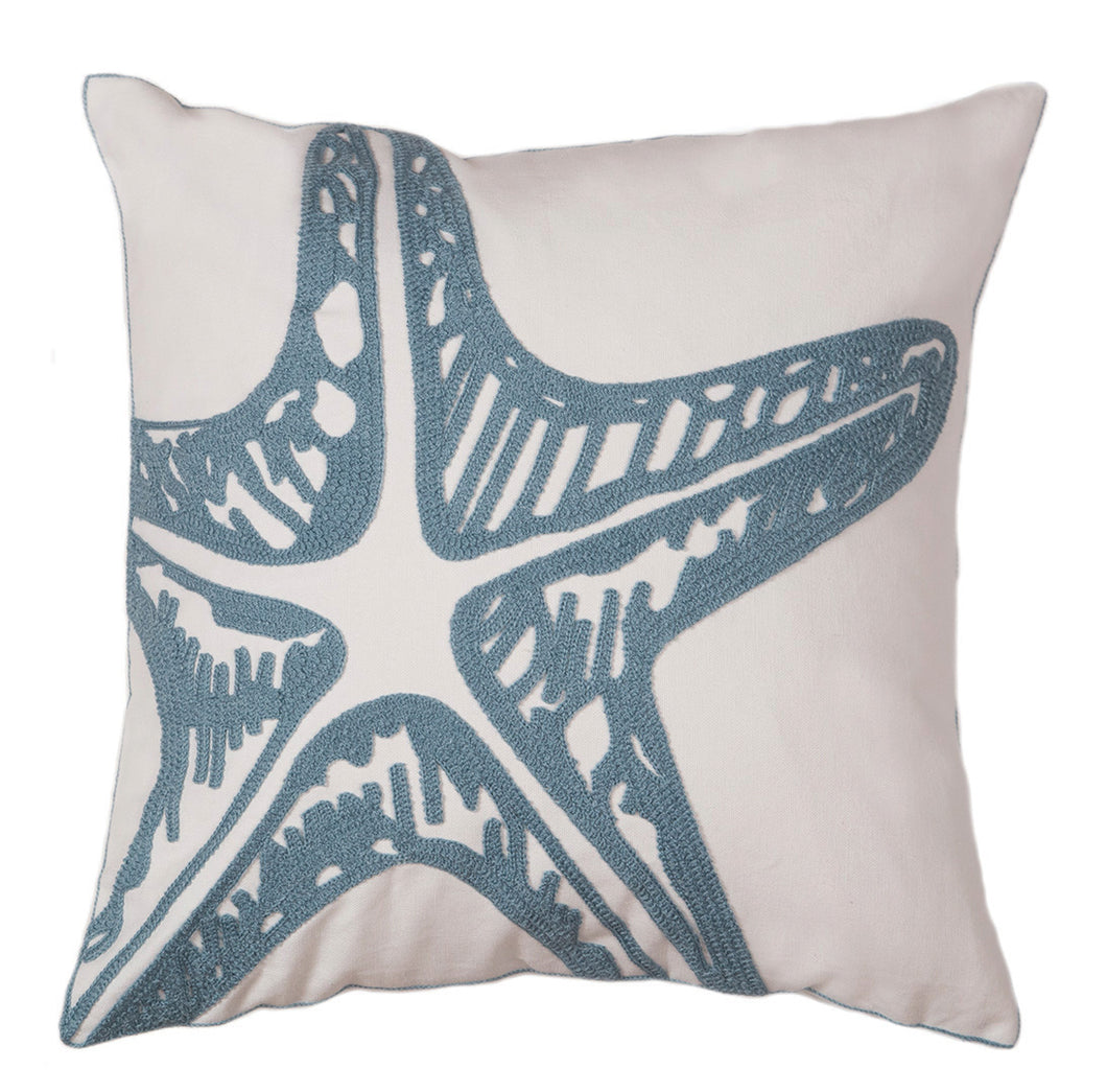 Carstens Blue Starfish Chain Stitch Decorative Throw Pillow