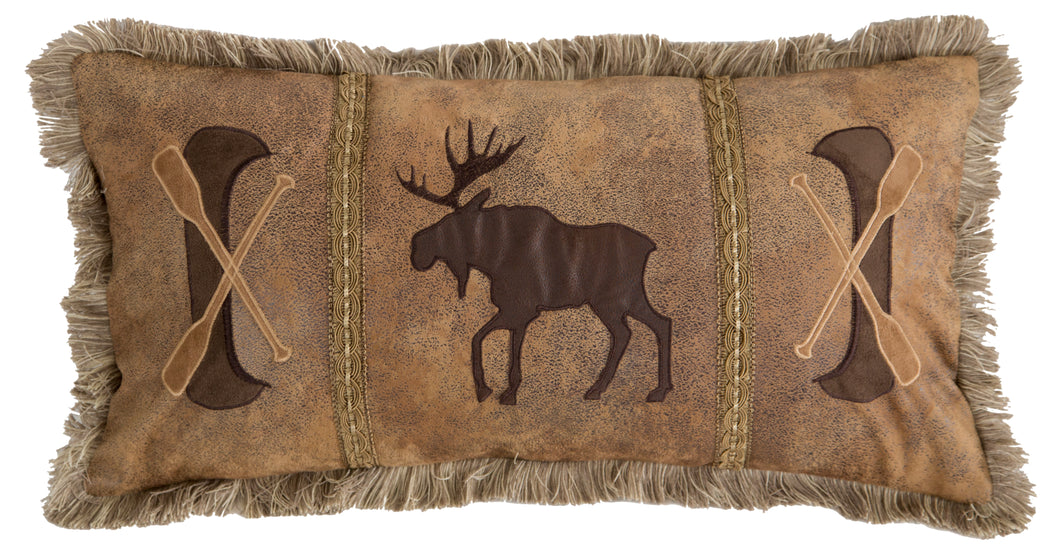 Carstens Canoe & Moose Faux Leather Rustic Throw Pillow