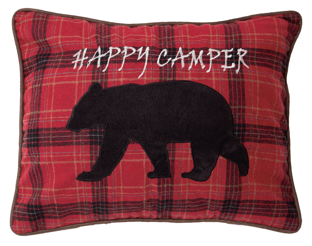 Carstens Happy Camper Bear Red Plaid Throw Pillow