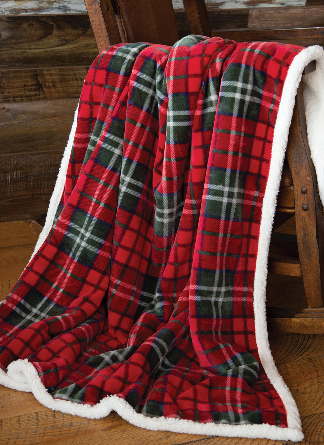 Carstens Holiday Red Plaid Sherpa Throw Blanket
