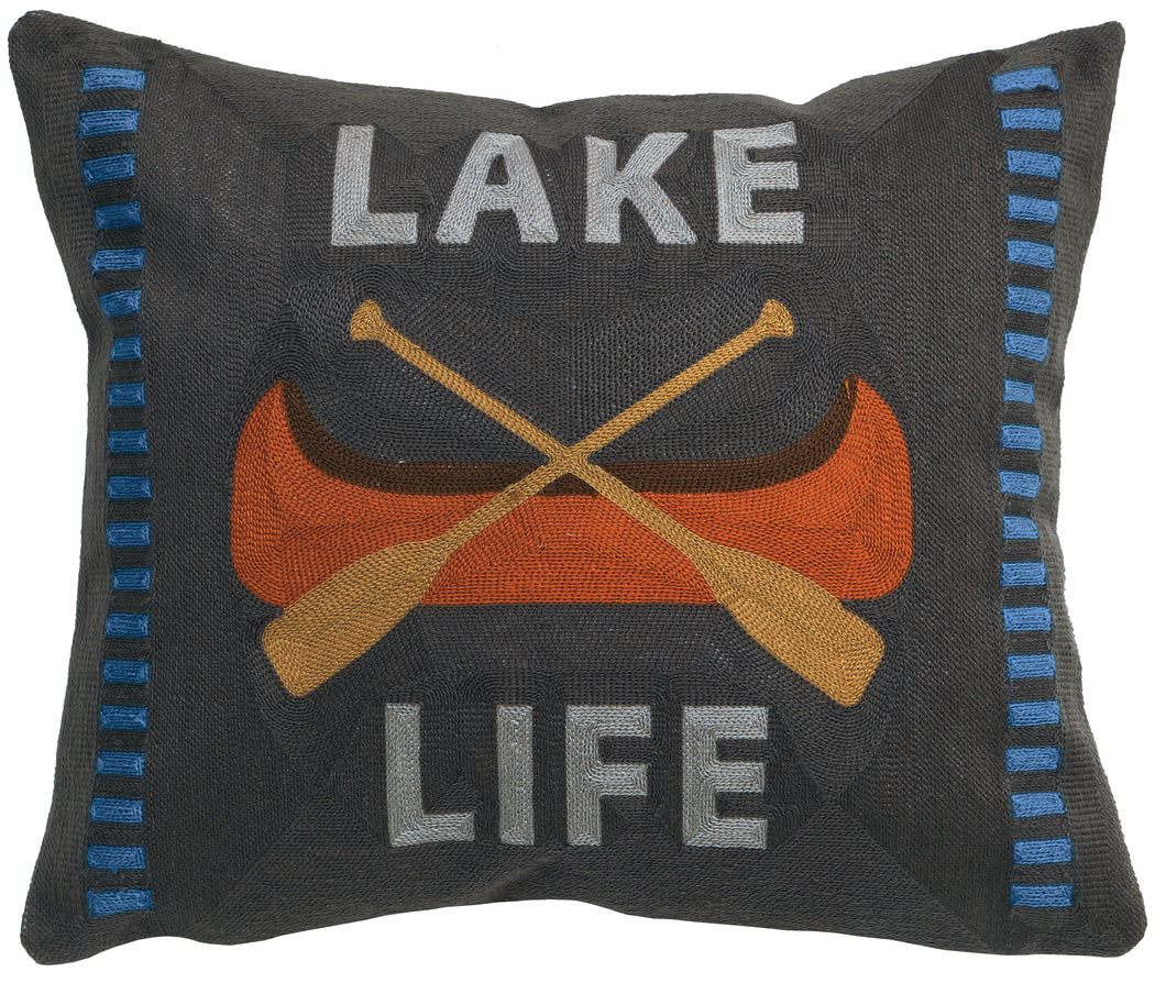 Carstens Lake Life Rustic Cabin Chain Stitch Throw Pillow