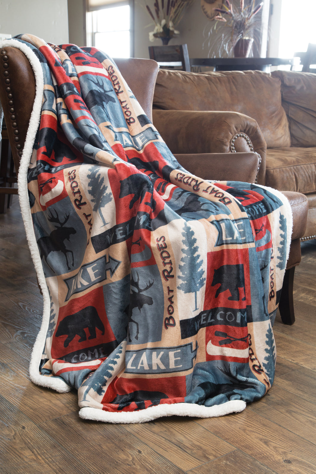 Carstens Lake House Rustic Cabin Sherpa Fleece Large Throw Blanket