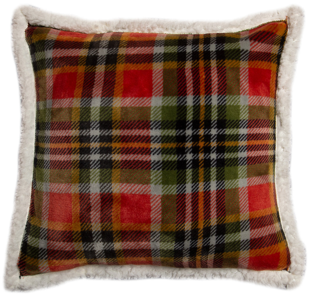 Carstens Rust and Sage Plaid Sherpa Throw Pillow