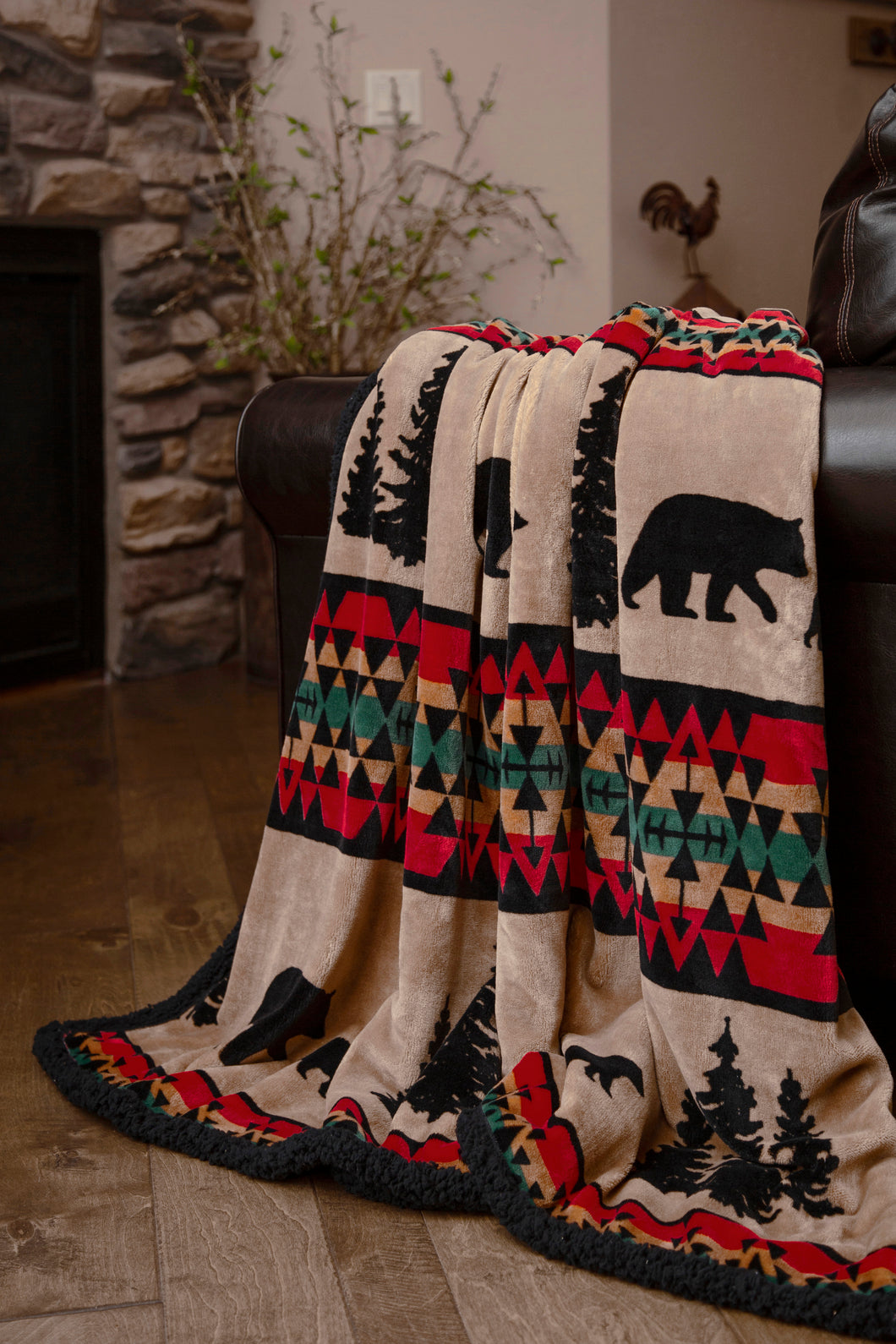 Carstens Bear Trail with Black Sherpa Throw Blanket