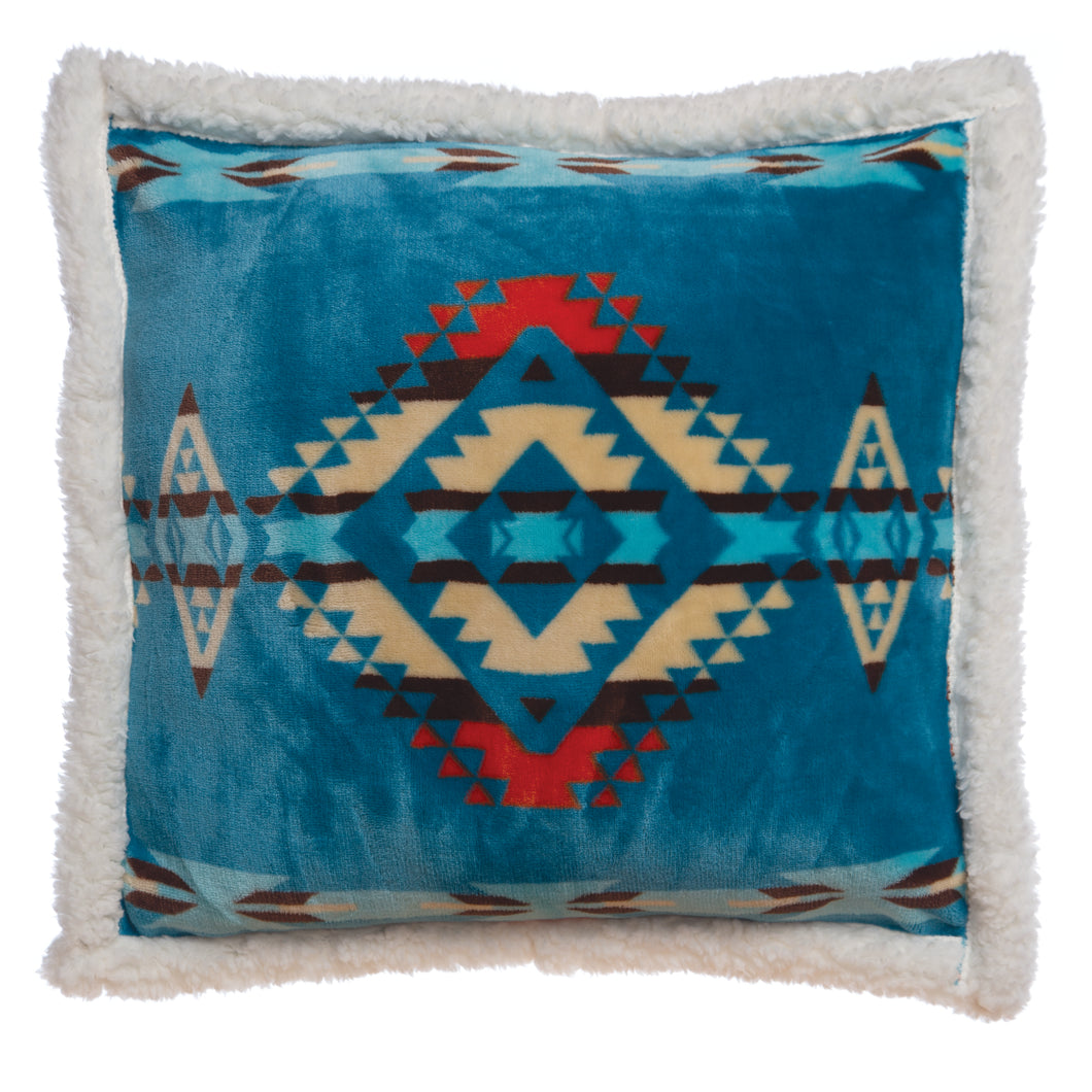 Carstens Turquoise Southwest Plush Sherpa Throw Pillow