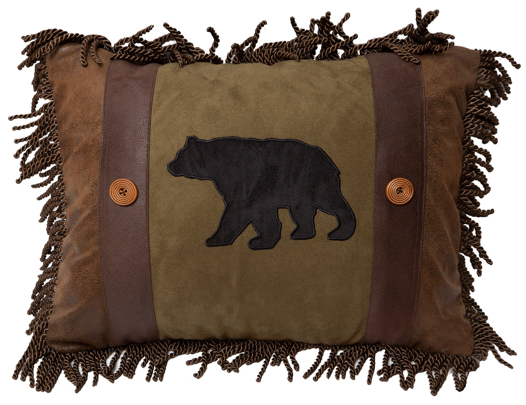 Carstens Olive Bear and Button Rustic Cabin Throw Pillow
